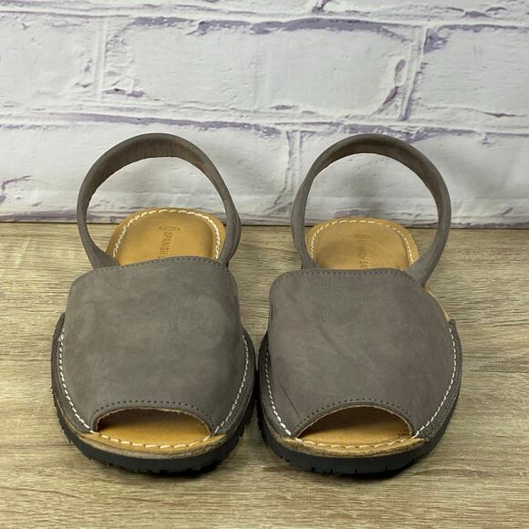 Spanish Sandal Co. Grey Sandals 40 US 9.5 Nubuck Leather Avarcas Peep Toe Flats - Picture 2 of 8